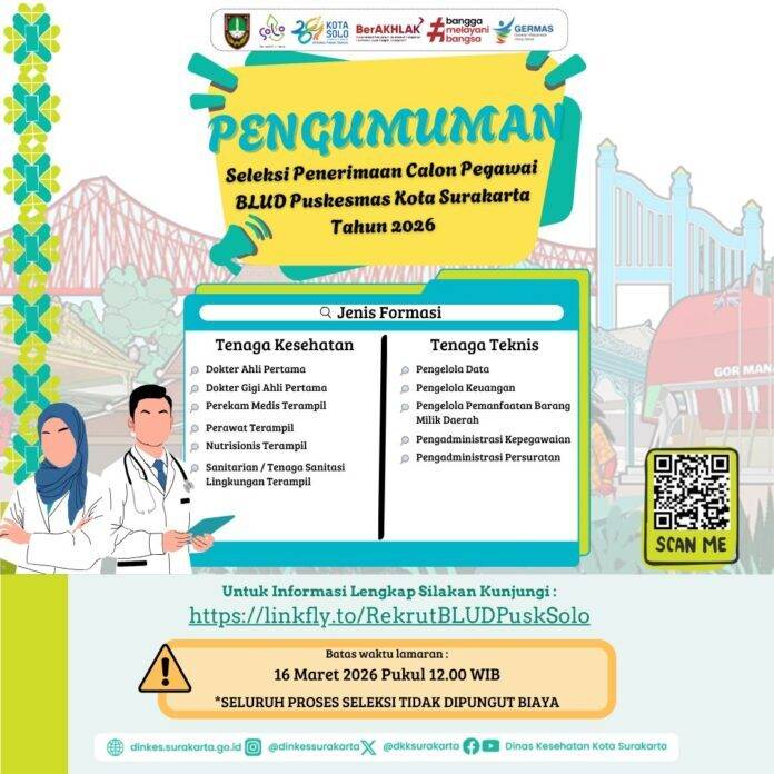 Dinkes Solo membuka 18 rekrutmen pegawai BLUD, lowongan diprioritaskan domisili Solo. foto: Instagram/dinkessurakarta