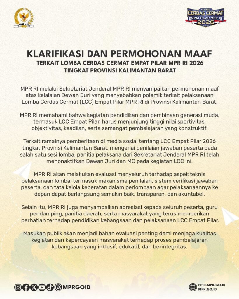 klarifikasi mpr soal lomba empat pilar kalbar
